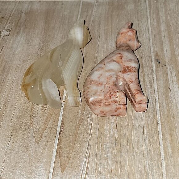 Vintage Pink Coral Marble Stone Cat & Honey Onxy Cat Tabletop Decor Crystal - Picture 6 of 7
